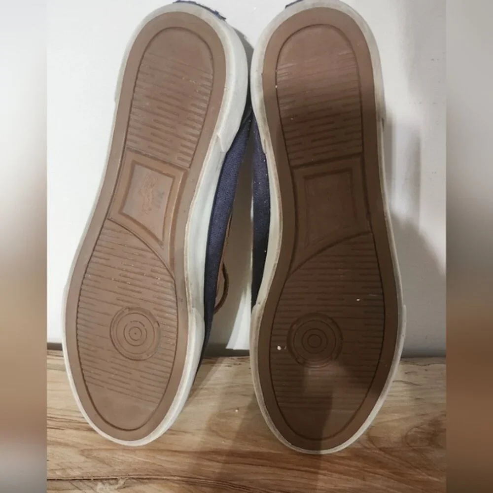 Polo by Ralph Lauren Size 10D Blue Linen Boat Shoes with Moccasin Toe‎